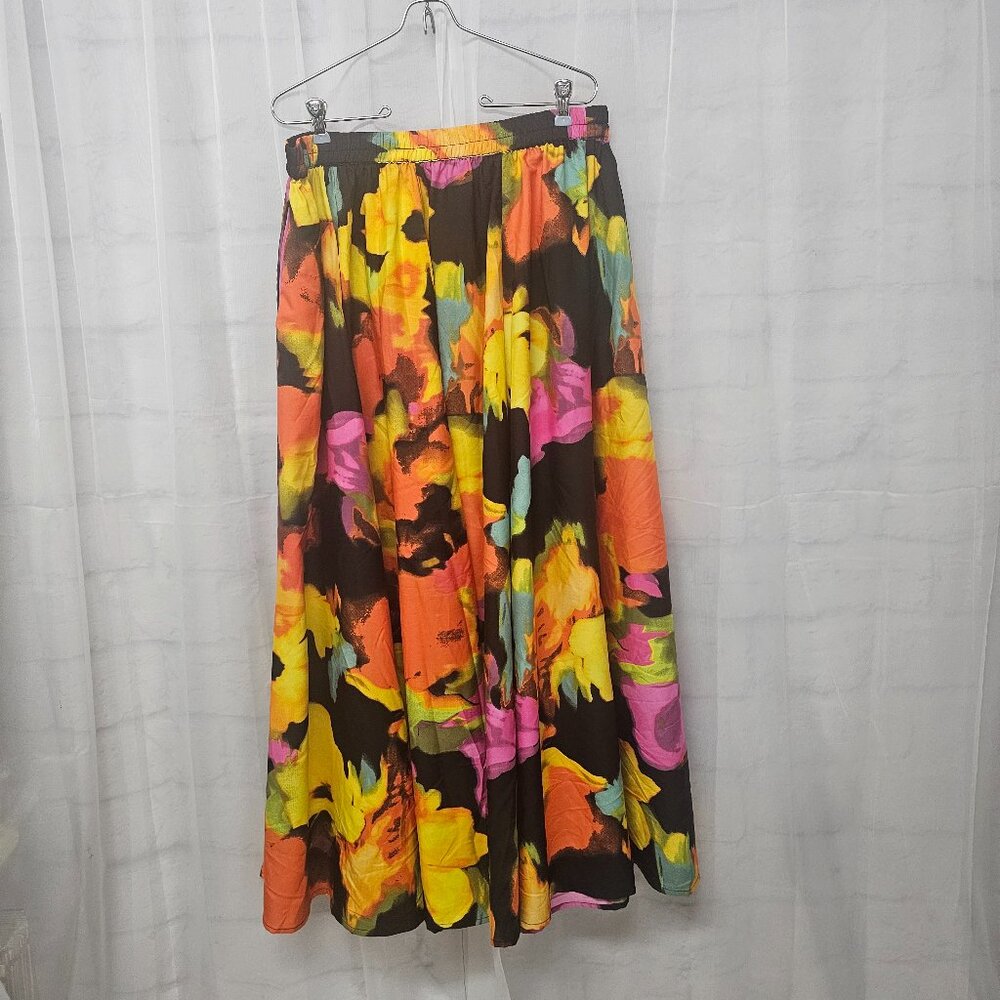 Moon Orchid Skirt Goth Grunge Whimsigoth Maxi Orange Black Floral 14/16